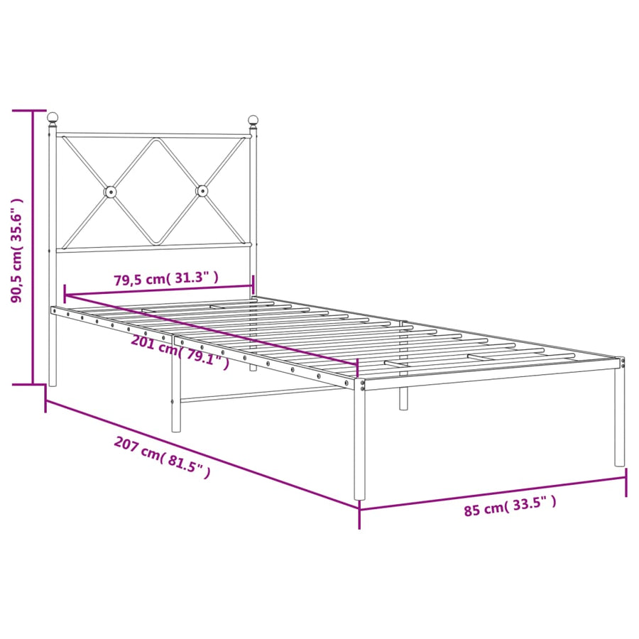 Bedframe met hoofdbord metaal wit 80x200 cm
