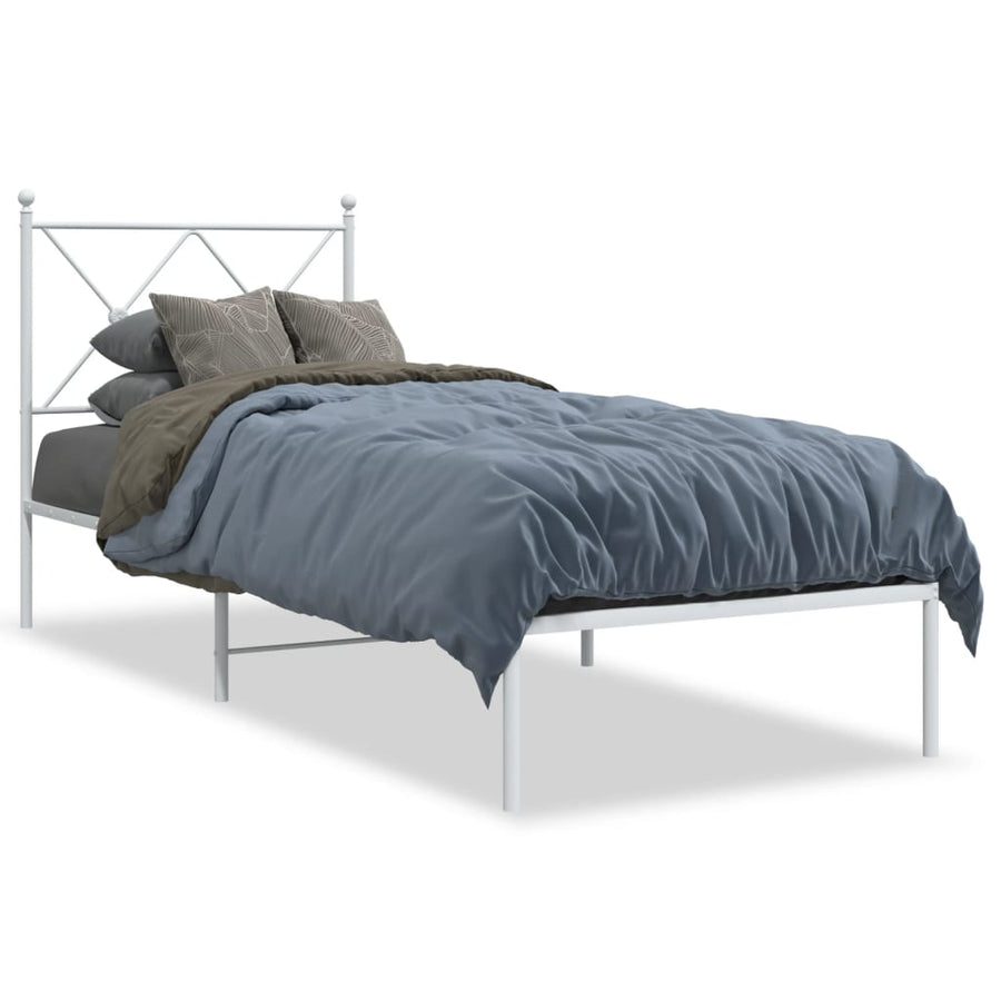 Bedframe met hoofdbord metaal wit 80x200 cm