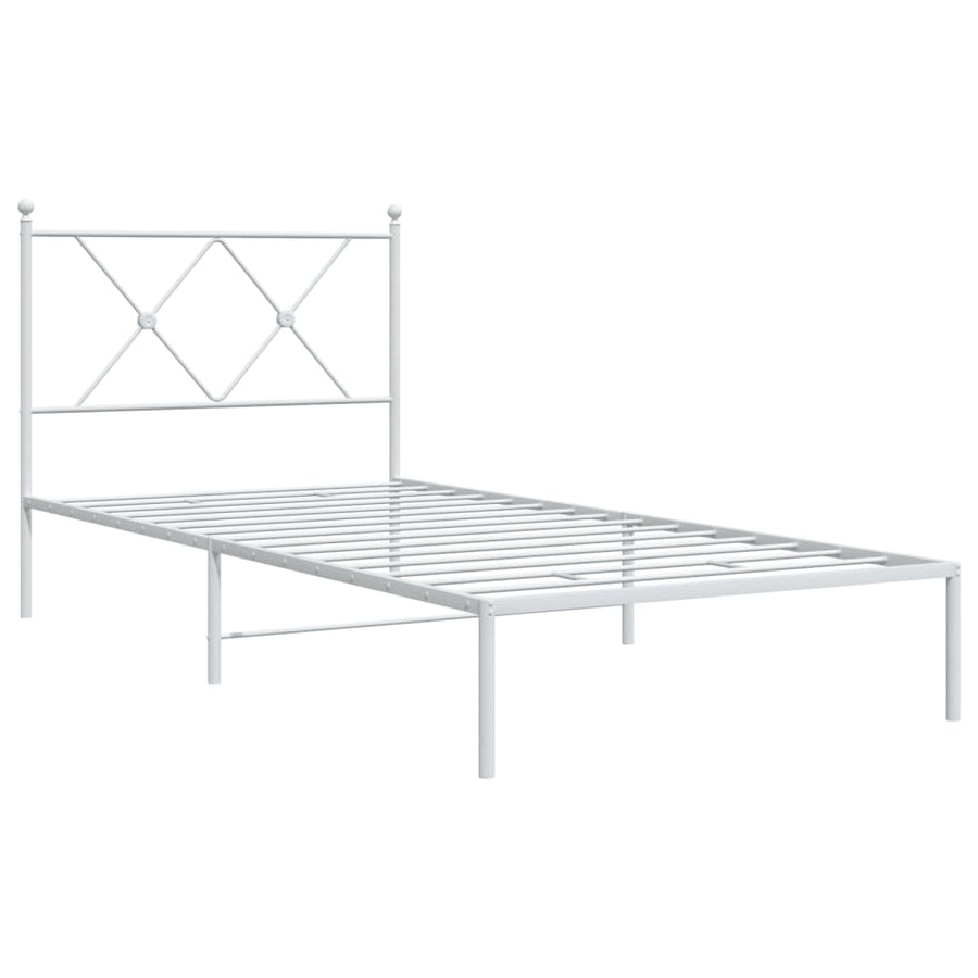Bedframe met hoofdbord metaal wit 90x190 cm