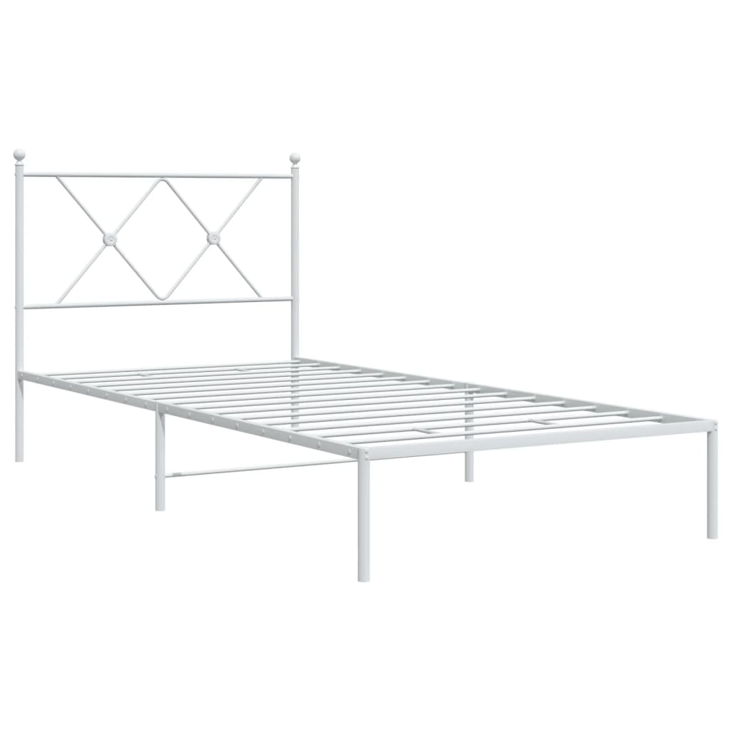 Bedframe met hoofdbord metaal wit 90x200 cm