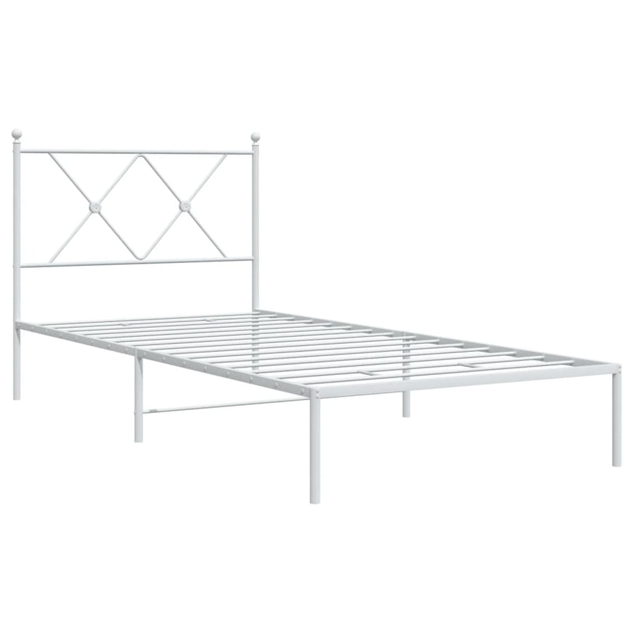 Bedframe met hoofdbord metaal wit 90x200 cm