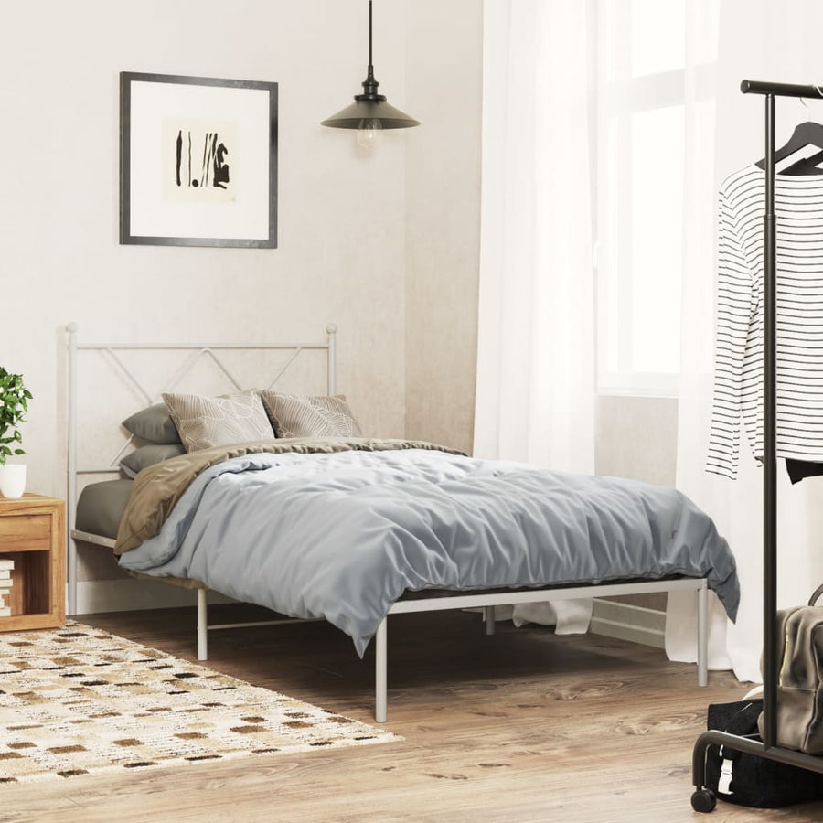 Bedframe met hoofdbord metaal wit 90x200 cm