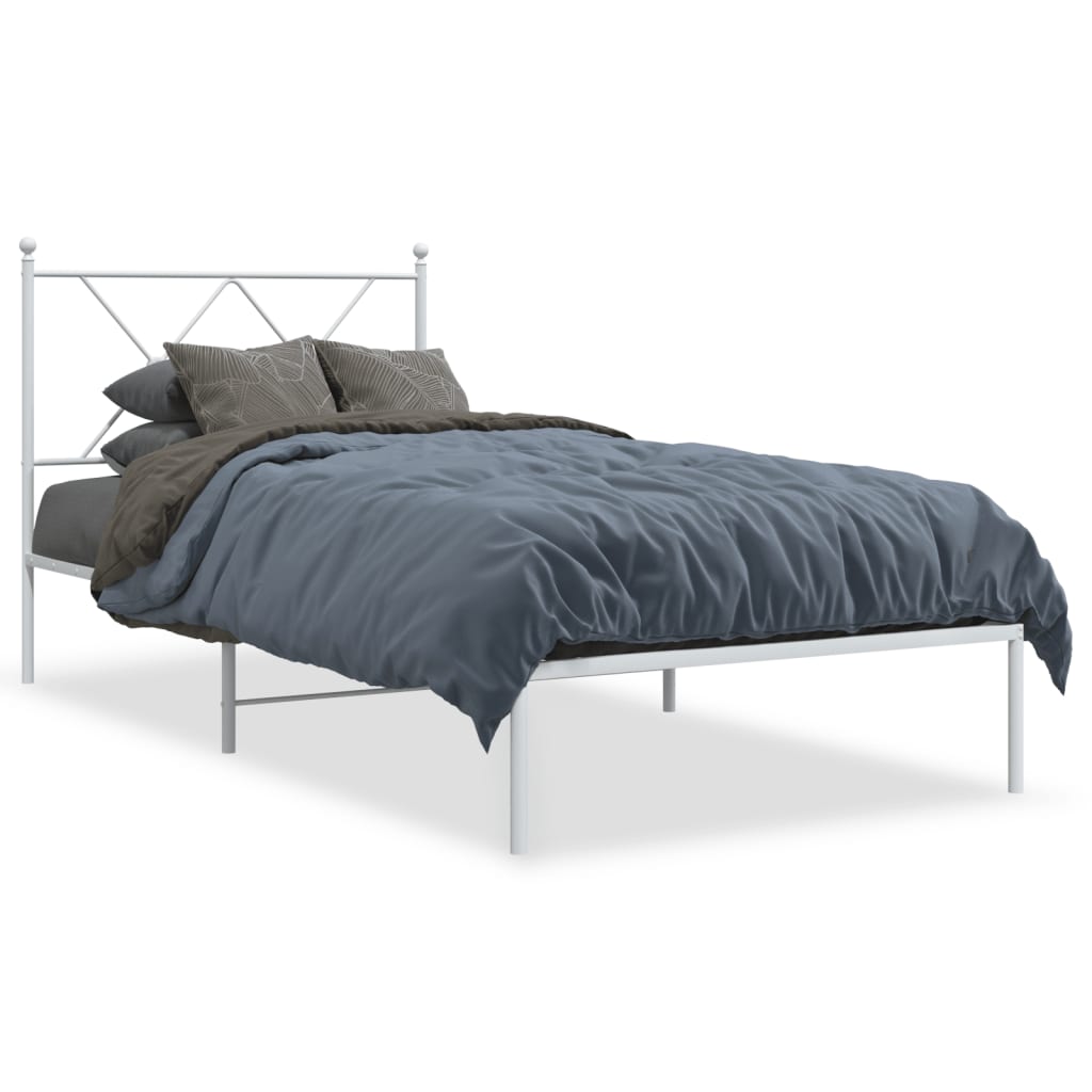 Bedframe met hoofdbord metaal wit 90x200 cm