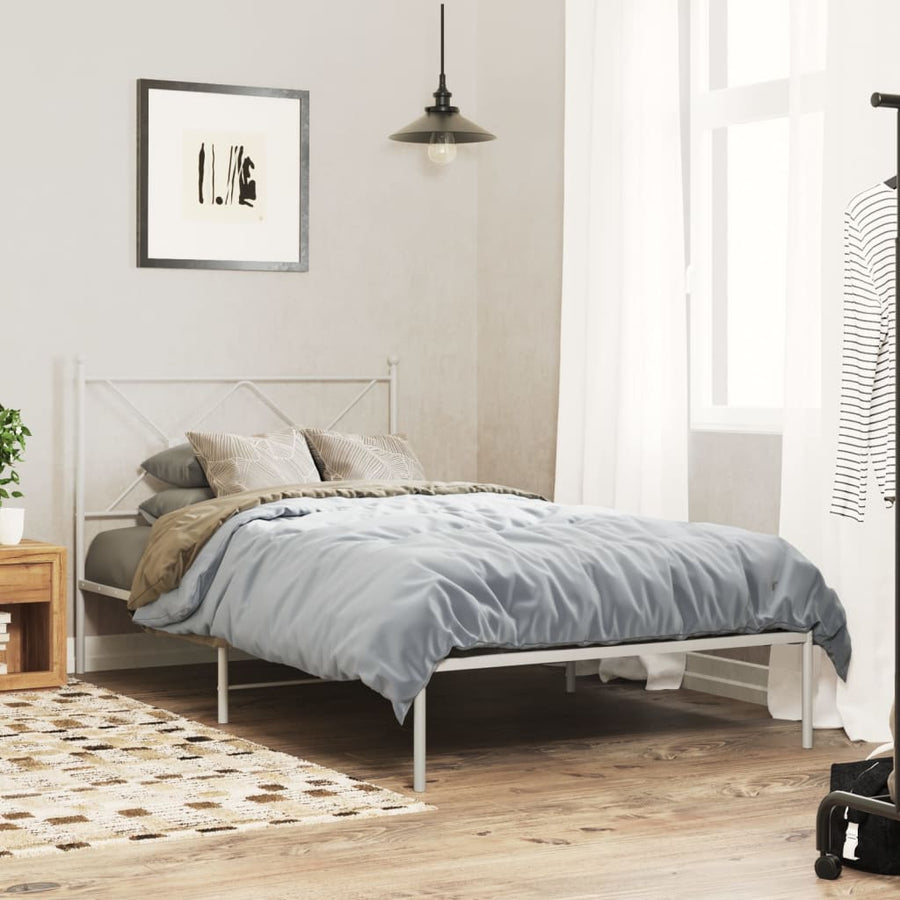 Bedframe met hoofdbord metaal wit 100x190 cm