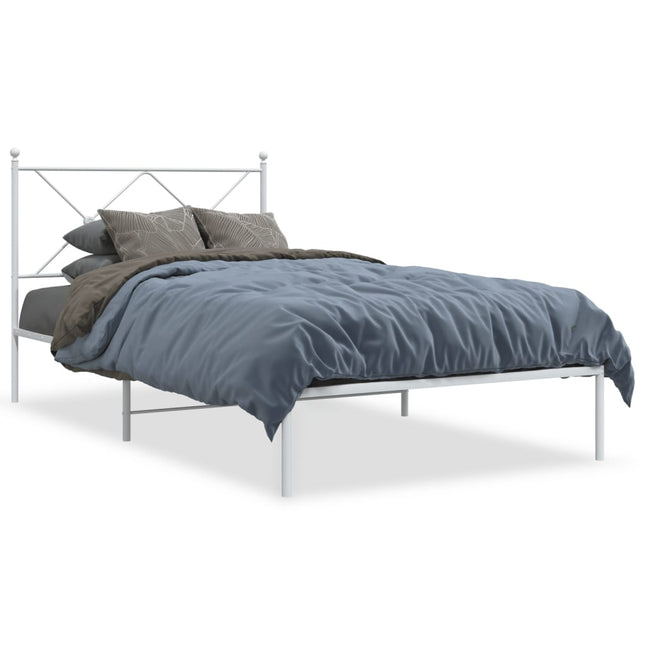 Bedframe met hoofdbord metaal wit 100x190 cm