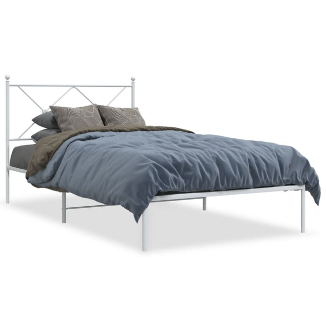 Bedframe met hoofdbord metaal wit 100x200 cm