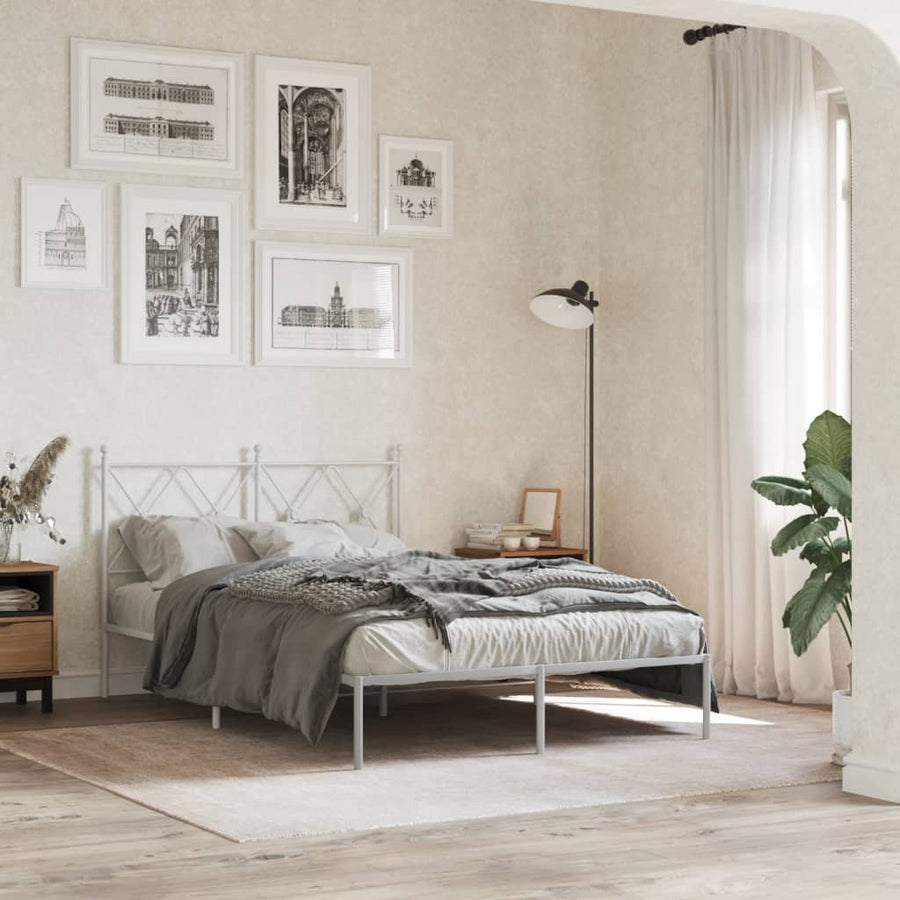 Bedframe met hoofdbord metaal wit 120x200 cm