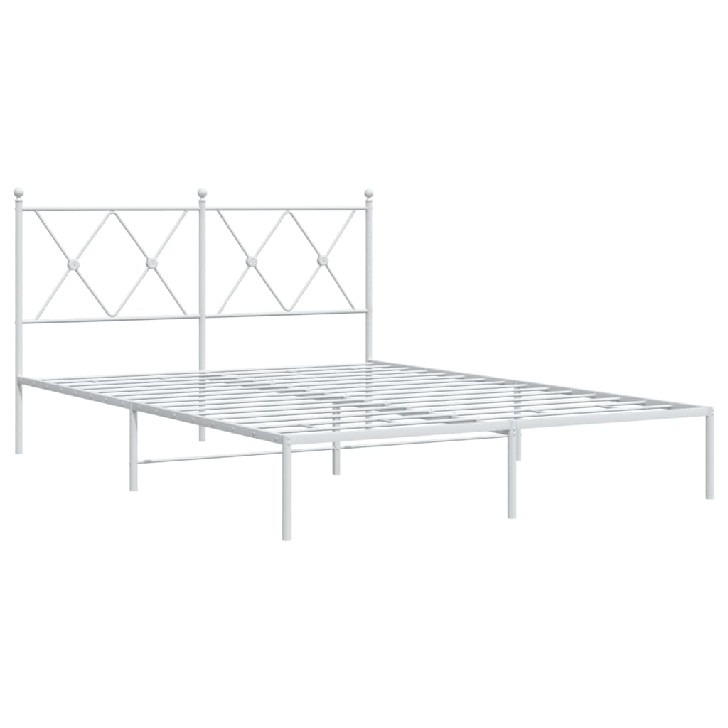 Bedframe met hoofdbord metaal wit 135x190 cm