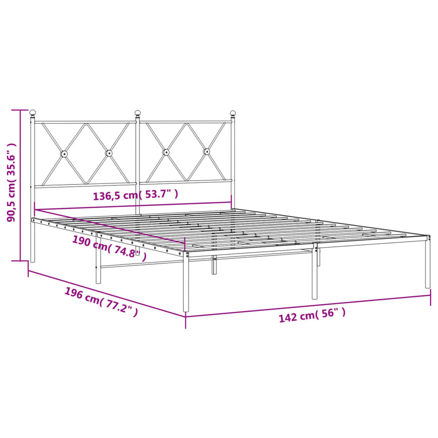 Bedframe met hoofdbord metaal wit 135x190 cm