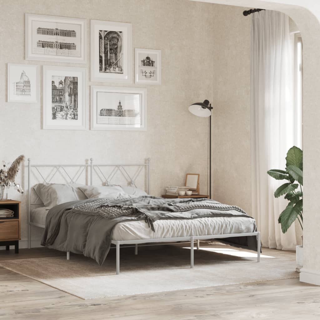 Bedframe met hoofdbord metaal wit 140x190 cm