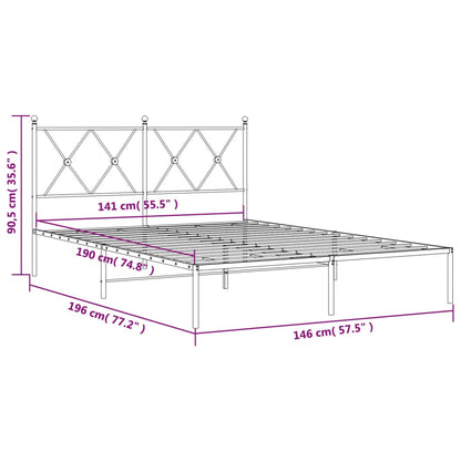 Bedframe met hoofdbord metaal wit 140x190 cm