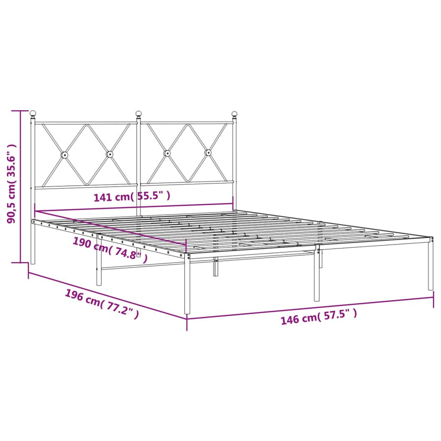 Bedframe met hoofdbord metaal wit 140x190 cm