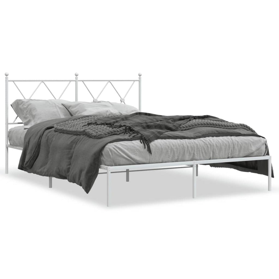 Bedframe met hoofdbord metaal wit 140x190 cm
