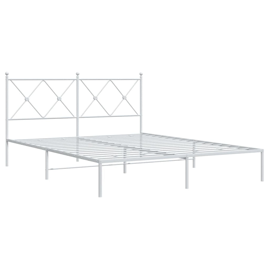 Bedframe met hoofdbord metaal wit 150x200 cm