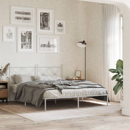 Bedframe met hoofdbord metaal wit 150x200 cm