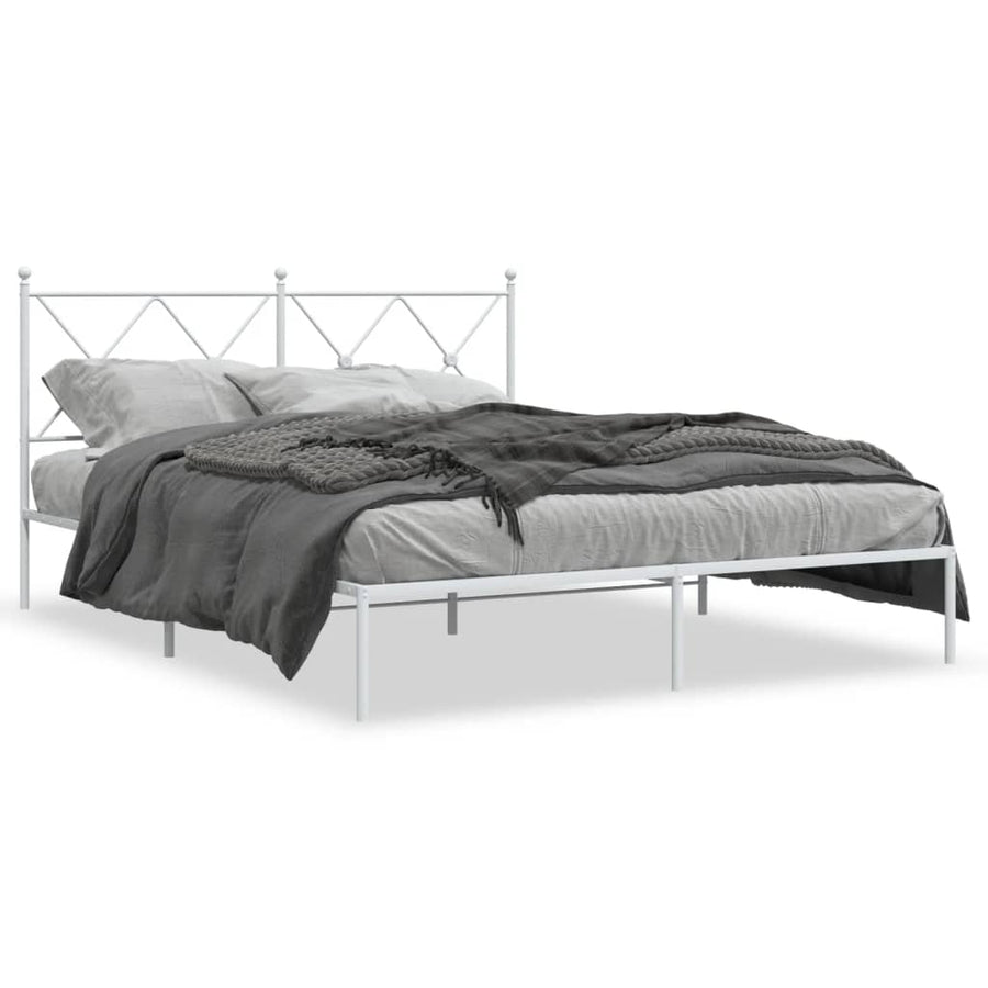 Bedframe met hoofdbord metaal wit 150x200 cm