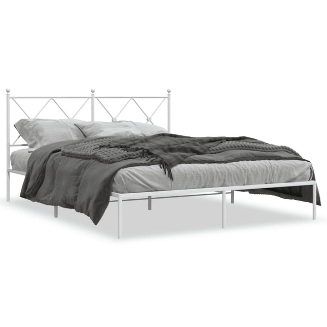 Bedframe met hoofdbord metaal wit 160x200 cm