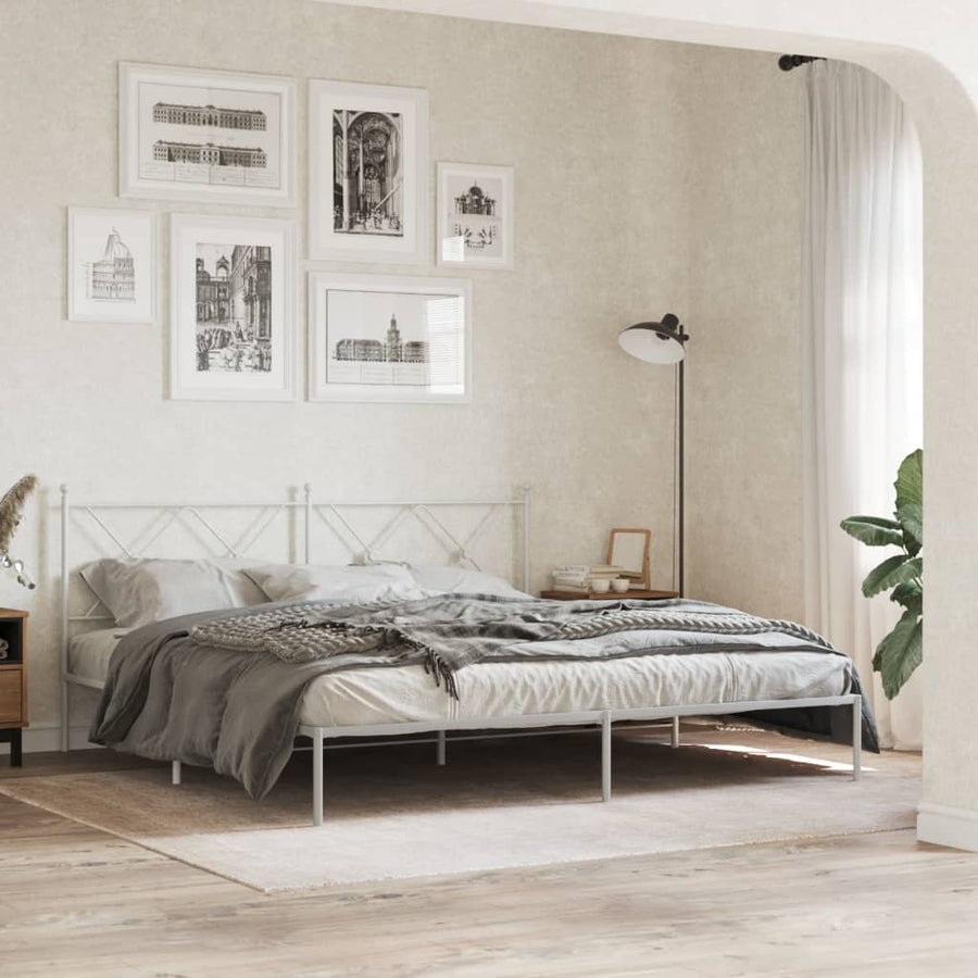 Bedframe met hoofdbord metaal wit 180x200 cm