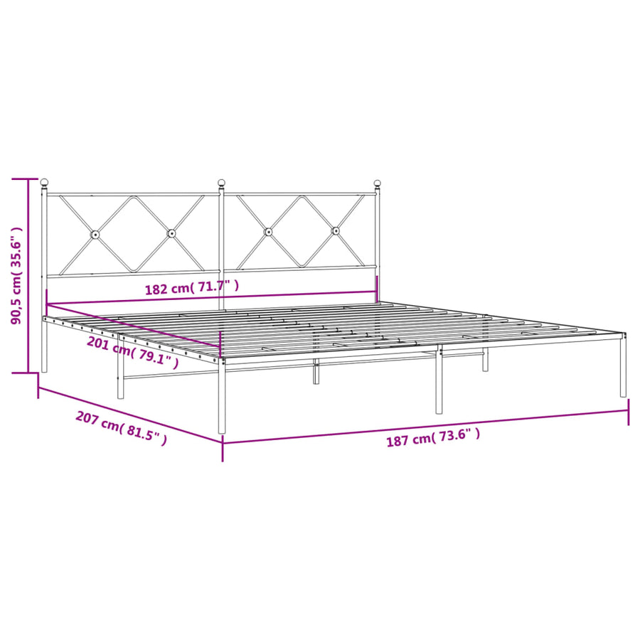 Bedframe met hoofdbord metaal wit 180x200 cm