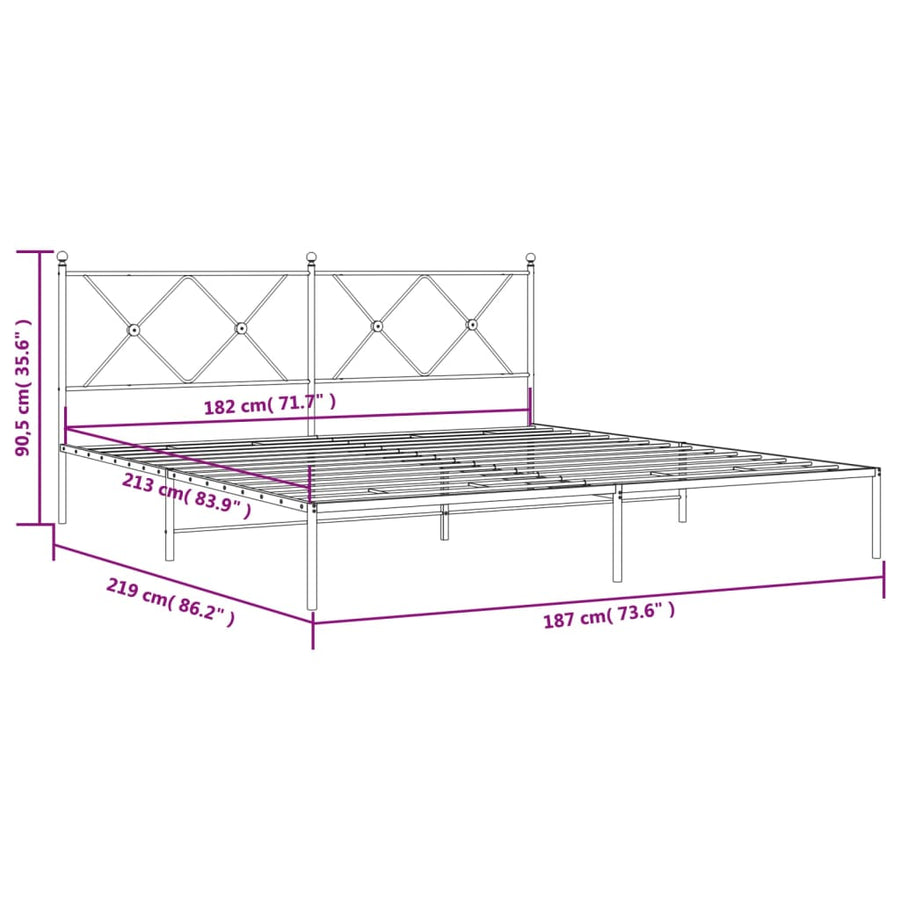 Bedframe met hoofdbord metaal wit 183x213 cm