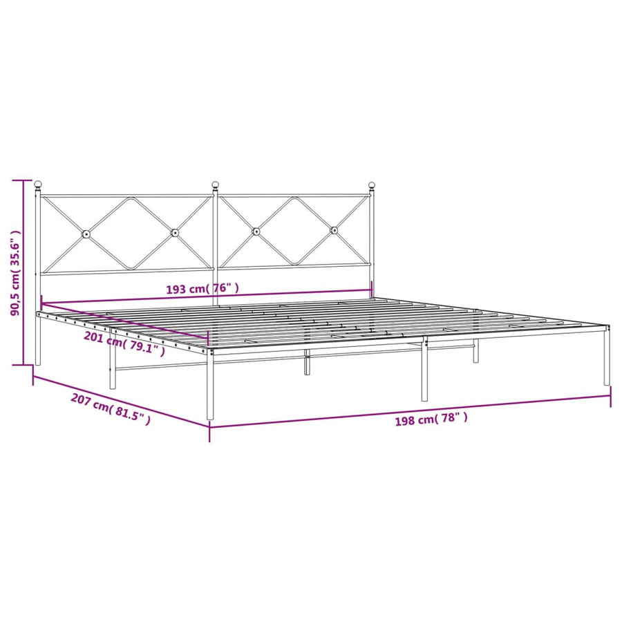 Bedframe met hoofdbord metaal wit 193x203 cm