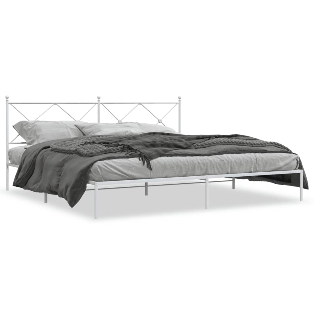 Bedframe met hoofdbord metaal wit 193x203 cm