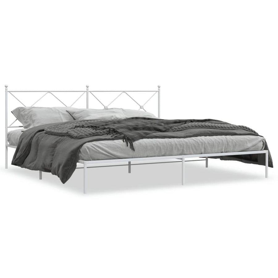 Bedframe met hoofdbord metaal wit 193x203 cm