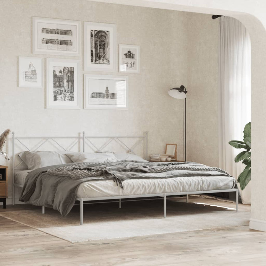 Bedframe met hoofdbord metaal wit 200x200 cm