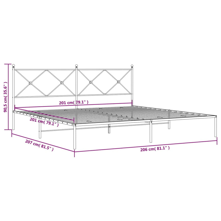 Bedframe met hoofdbord metaal wit 200x200 cm