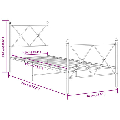 Bedframe met hoofd- en voeteneinde metaal wit 75x190 cm
