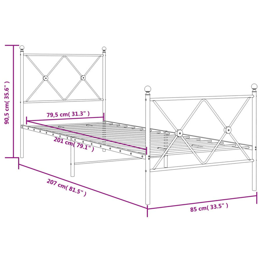Bedframe met hoofd- en voeteneinde metaal wit 80x200 cm