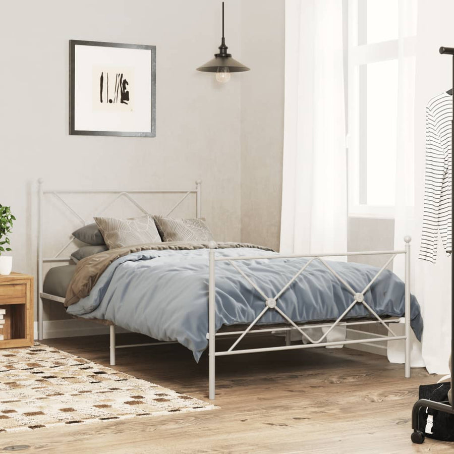 Bedframe met hoofd- en voeteneinde metaal wit 100x190 cm