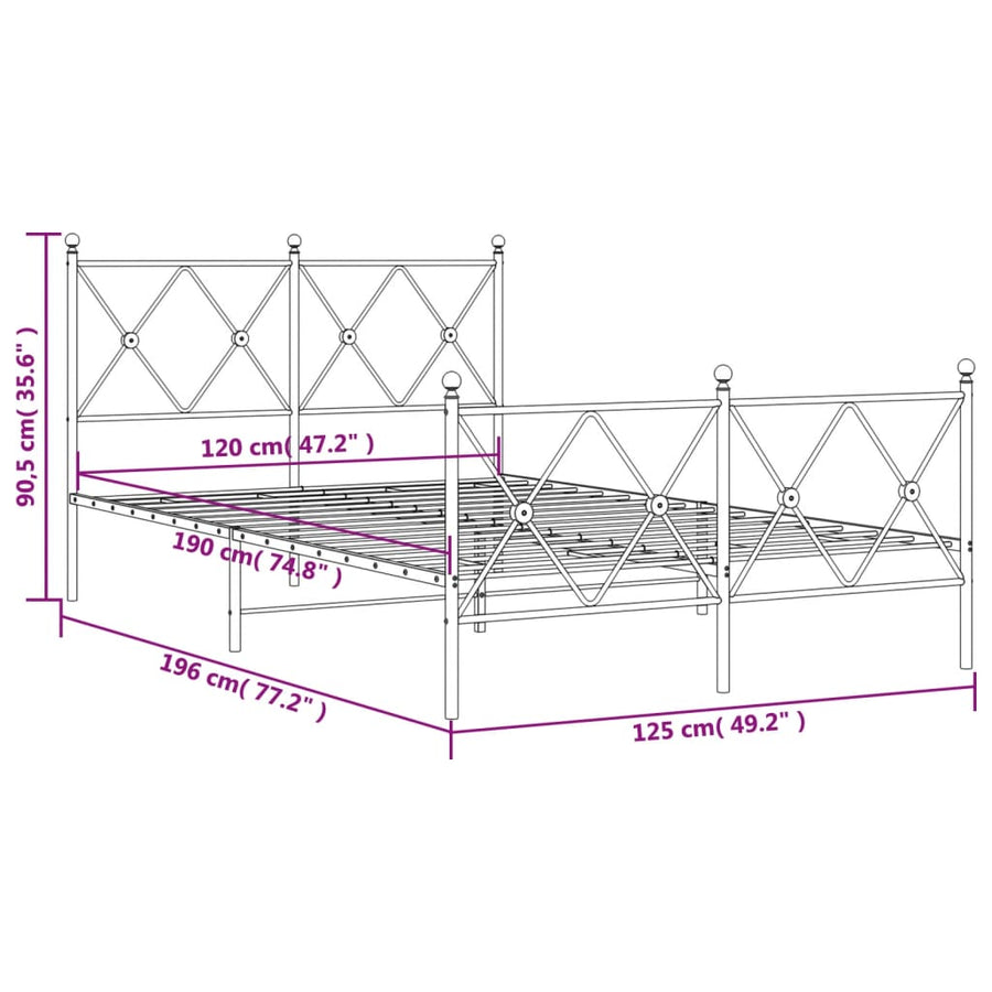 Bedframe met hoofd- en voeteneinde metaal wit 120 x 190 cm