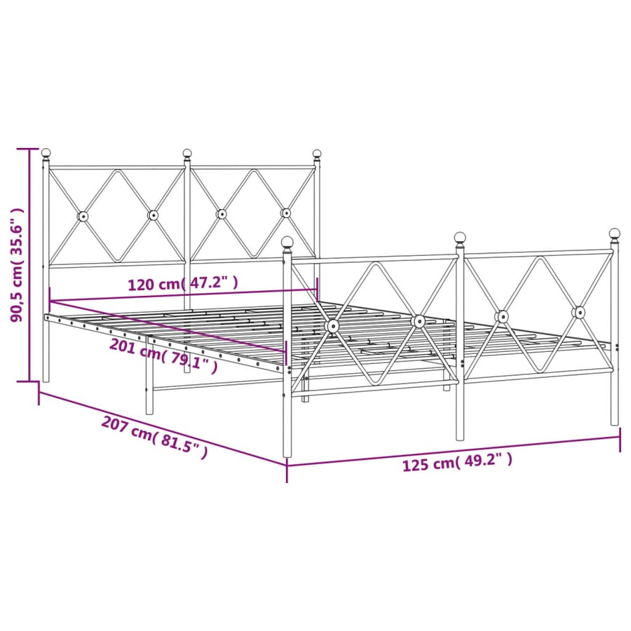 Bedframe met hoofd- en voeteneinde metaal wit 120x200 cm