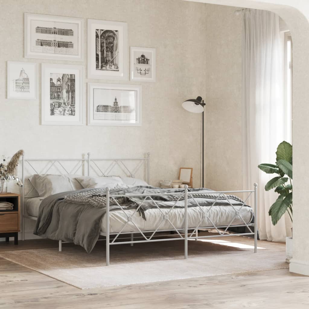 Bedframe met hoofd- en voeteneinde metaal wit 150x200 cm