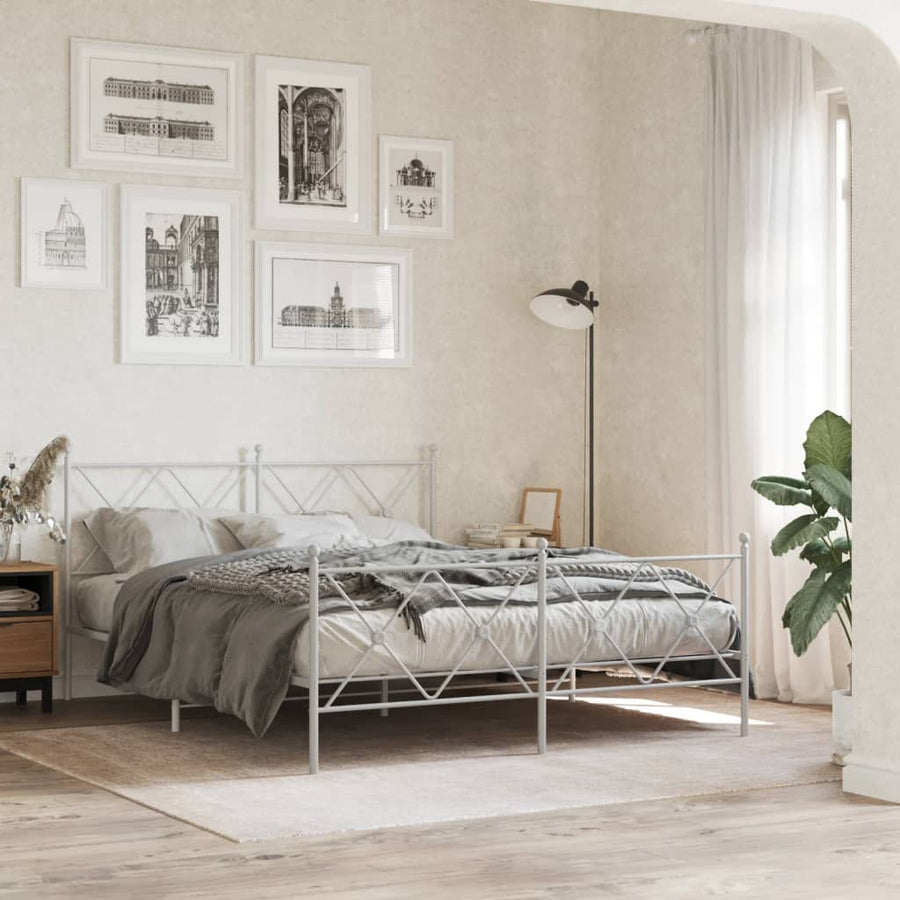 Bedframe met hoofd- en voeteneinde metaal wit 150x200 cm