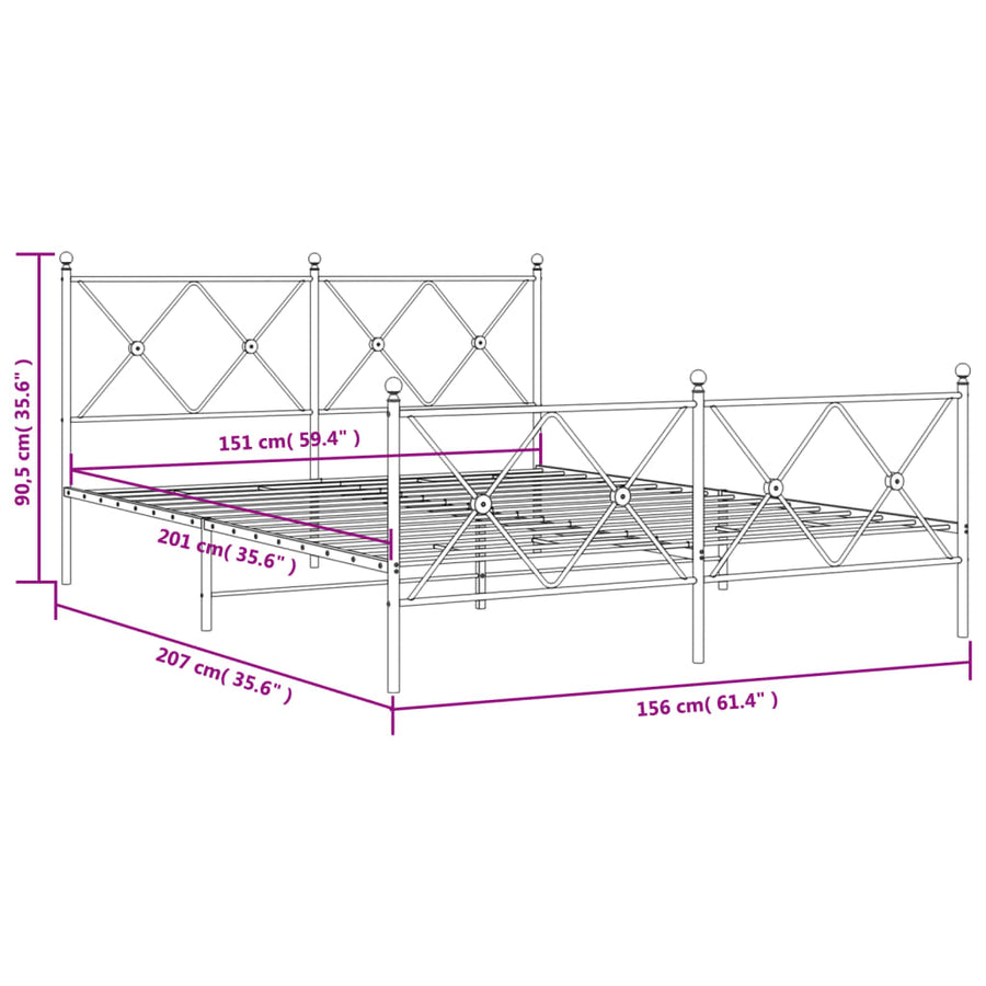 Bedframe met hoofd- en voeteneinde metaal wit 150x200 cm