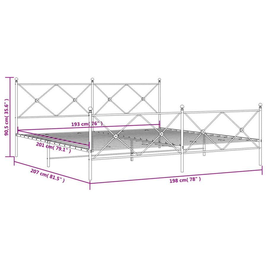 Bedframe met hoofd- en voeteneinde metaal wit 193x203 cm