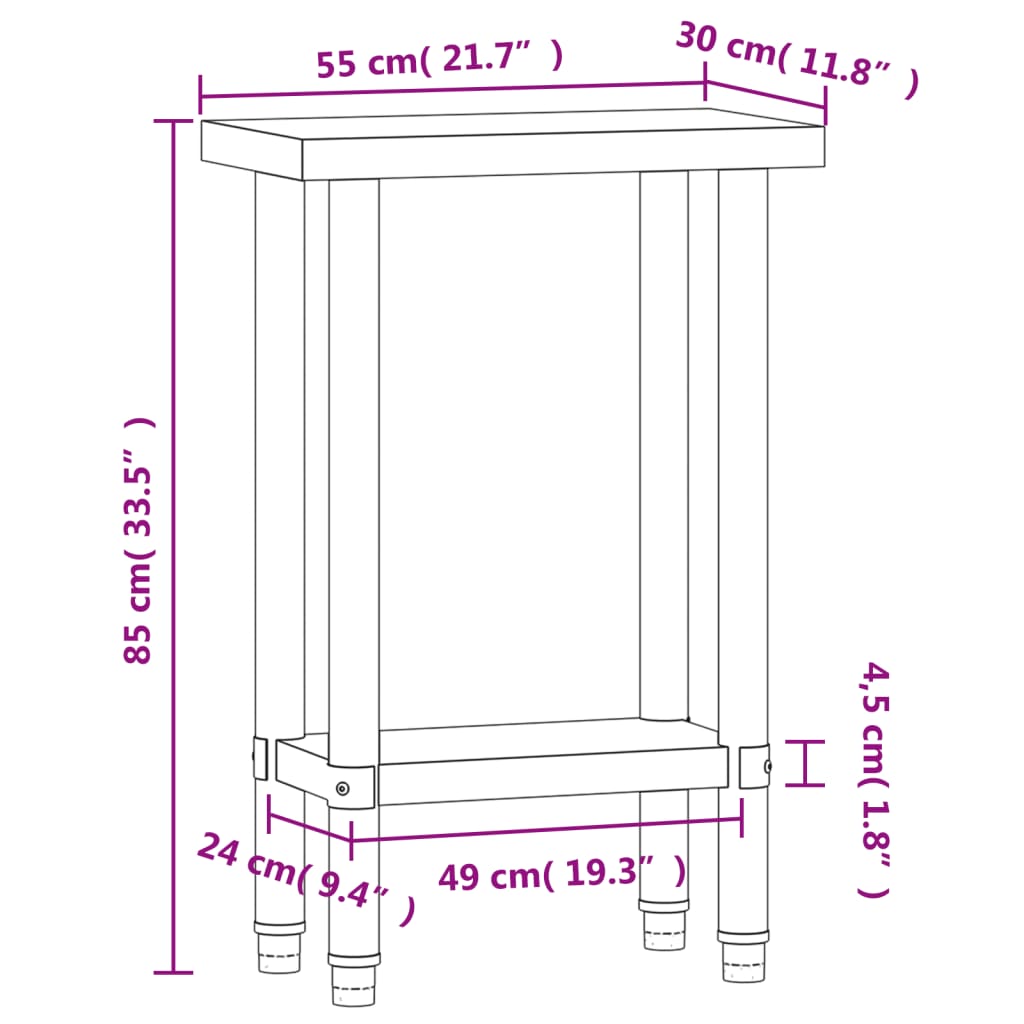 Keukenwerktafel Roestvrij Staal 55 x 30 x 85 cm