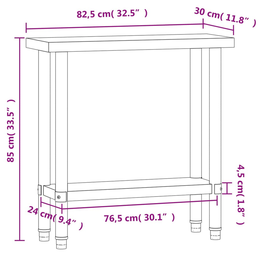 Keukenwerktafel 82,5X30X85 Cm Roestvrij Staal 82.5 x 30 x 85 cm