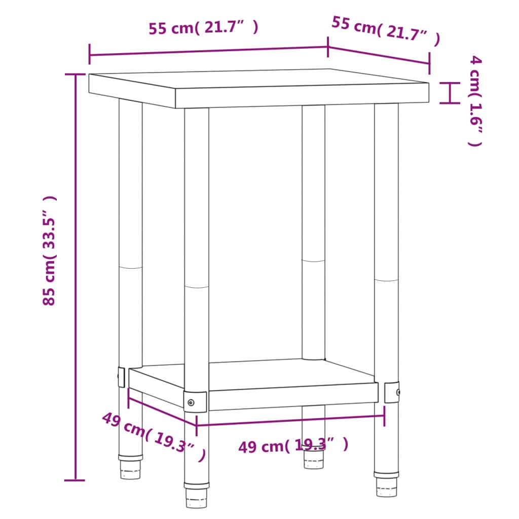 Keukenwerktafel 55X55X85 Cm Roestvrij Staal