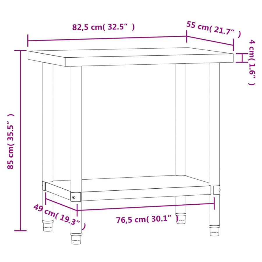 Keukenwerktafel 82,5X55X85 Cm Roestvrij Staal