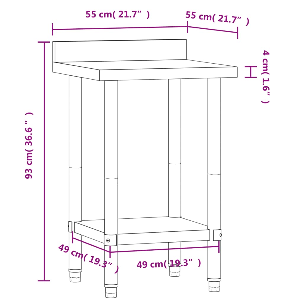 Keukenwerktafel Met Spatscherm 55X55X93 Cm Roestvrij Staal