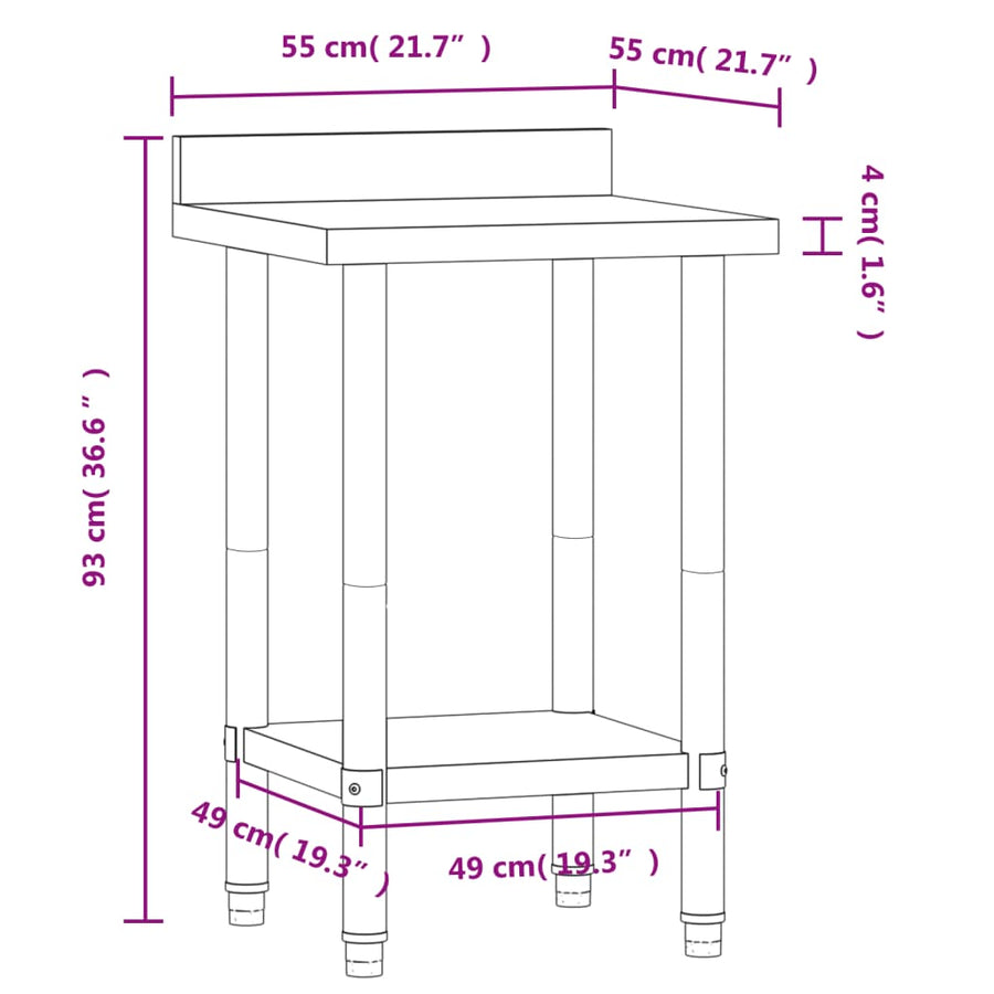 Keukenwerktafel Met Spatscherm 55X55X93 Cm Roestvrij Staal