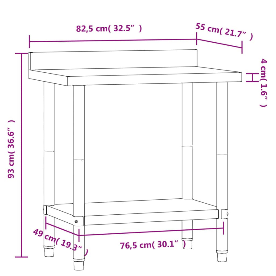 Keukenwerktafel Met Spatscherm 82,5X55X93 Cm Roestvrij Staal
