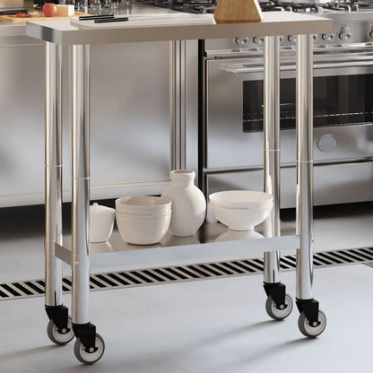 Keukenwerktafel Met Wielen 82,5X30X85 Cm Roestvrij Staal
