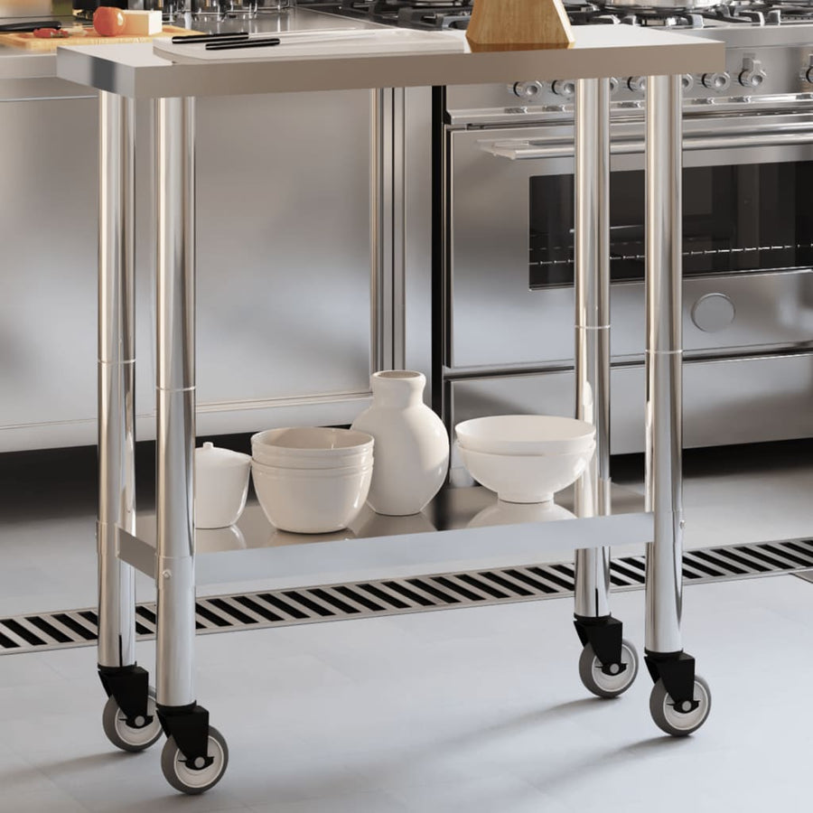 Keukenwerktafel Met Wielen 82,5X30X85 Cm Roestvrij Staal