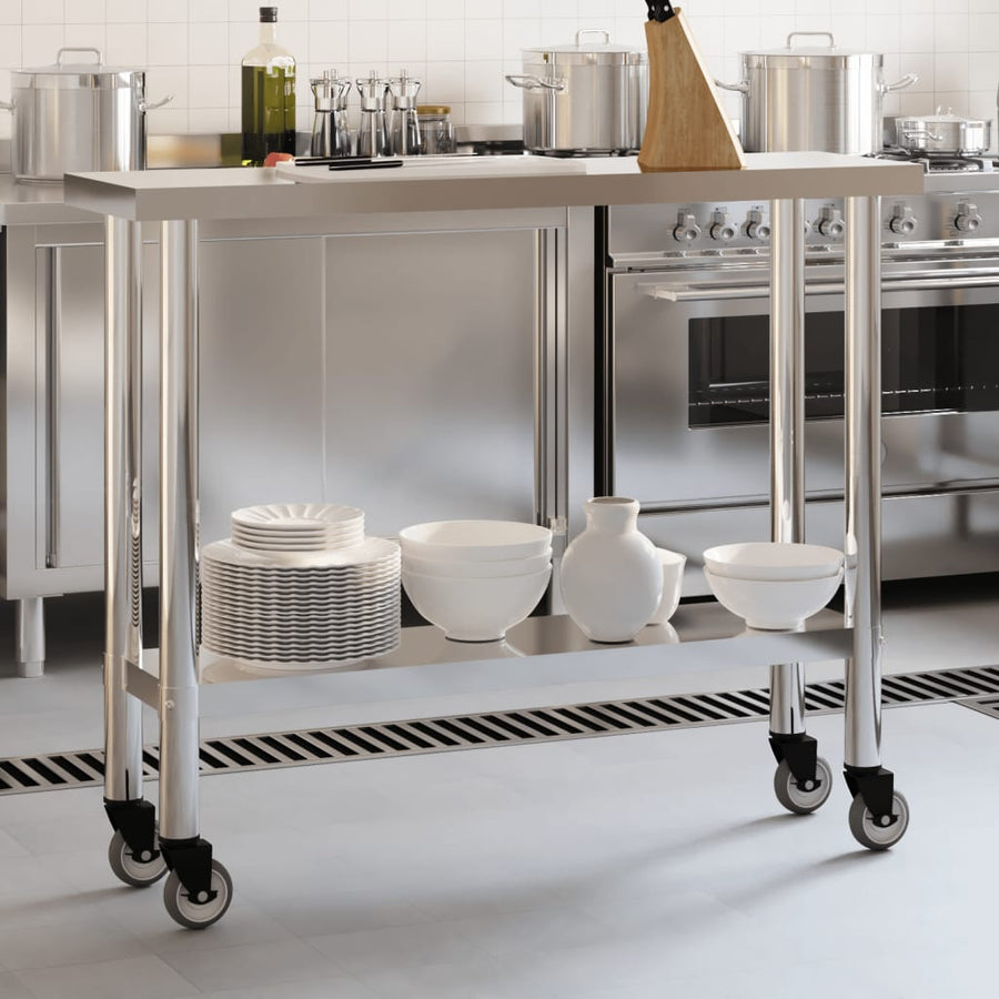 Keukenwerktafel Met Wielen 110X30X85 Cm Roestvrij Staal