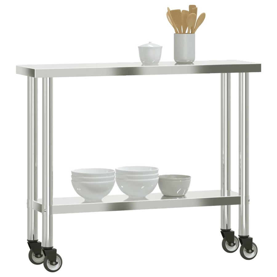 Keukenwerktafel Met Wielen 110X30X85 Cm Roestvrij Staal
