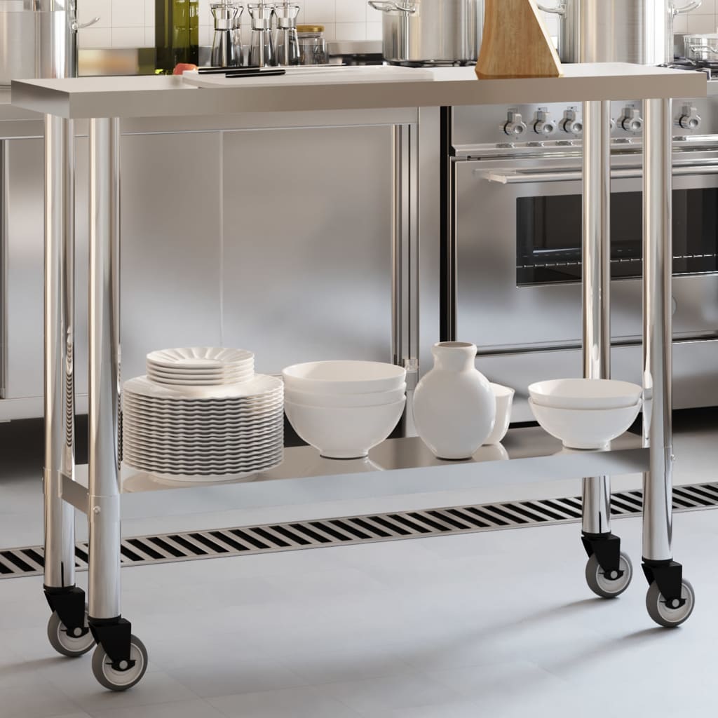Keukenwerktafel Met Wielen 110X30X85 Cm Roestvrij Staal
